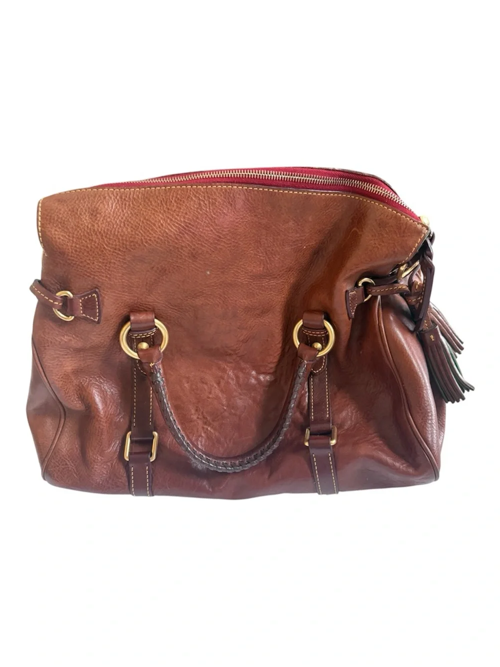 Dooney & Bourke Medium Florentine Vachetta Leather Satchel Chestnut Brown Boho - Picture 2 of 11